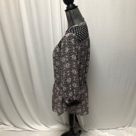 Maurices Top Womens Size Medium Black Pink Lightweight Sheer Peasant Boho Shirt - Picture 3 of 6